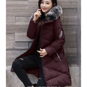Fur Collar Zipper Mid-Length Hooded Coat
